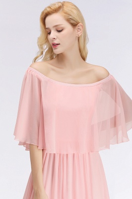 Summer Long Off-the-shoulder Pink Bridesmaid Dresses UK with Sleeves_6