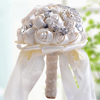 Colorful Silk Rose Crystal Beading Wedding Bouquet UK_1