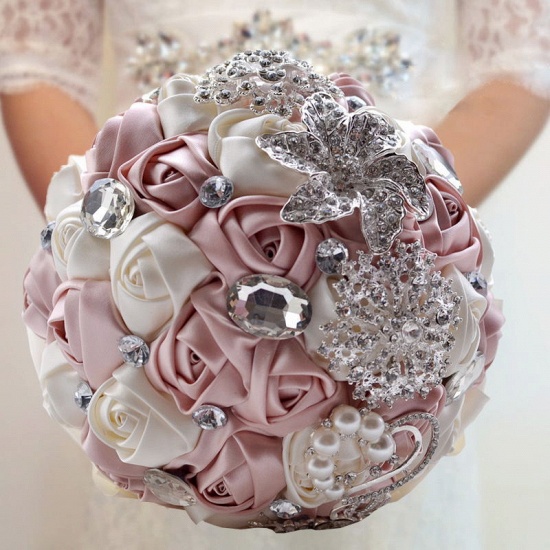 Colorful Silk Rose Crystal Beading Wedding Bouquet UK_2