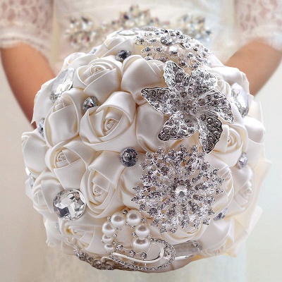 Colorful Silk Rose Crystal Beading Wedding Bouquet UK_7