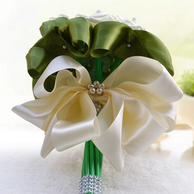 Ivory Silk Beading Rose Bouquet with Colorful Ribbons_2