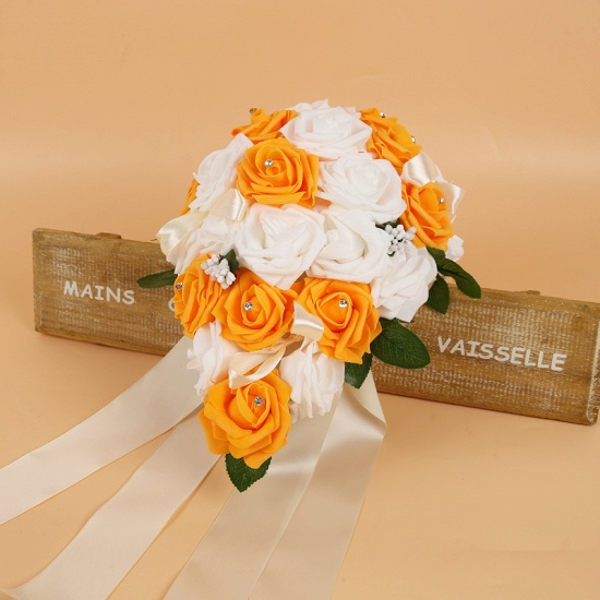 Colorful Silk Rose Wedding Bouquet UK with Ribbons_5