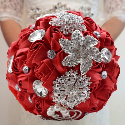 Colorful Silk Rose Crystal Beading Wedding Bouquet UK_3