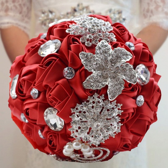 Colorful Silk Rose Crystal Beading Wedding Bouquet UK_3