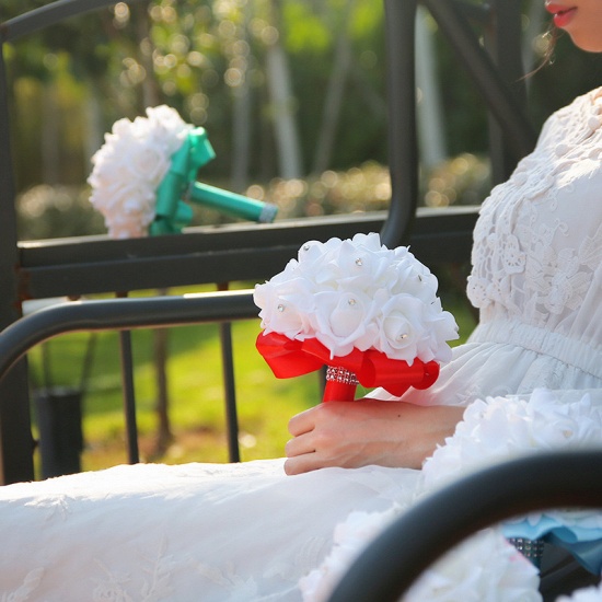 White Silk Wedding Bouquet UK with Colorful Handles_8