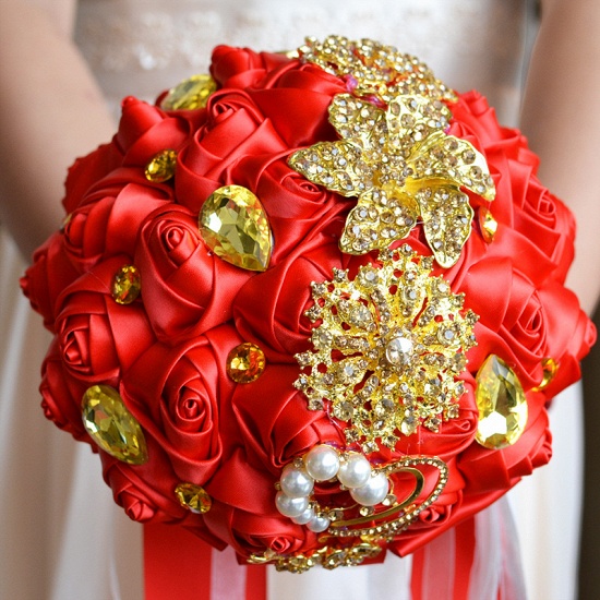 Colorful Silk Rose Crystal Beading Wedding Bouquet UK_4