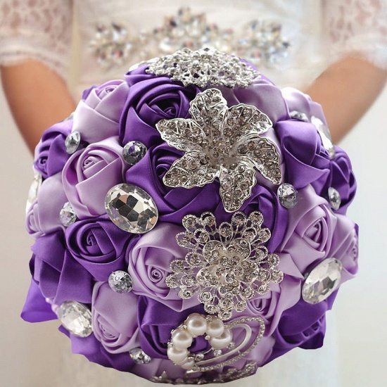 Colorful Silk Rose Crystal Beading Wedding Bouquet UK_5