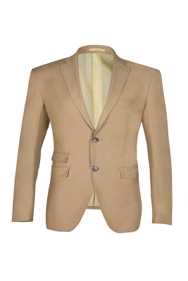 High Quality Two Button Nude Color Back Vent Peak Lapel Groomsman Suits UK_1