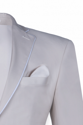 Fashionable Peak Lapel Silver Single Breasted UK Wedding Suit For Men Back Vent_3