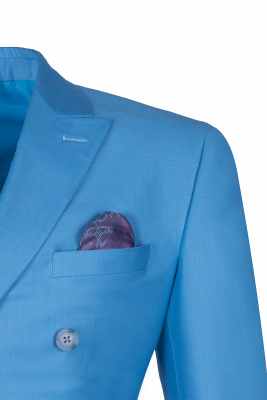Ocean Blue Casual Suit Customize Groomsman Peak Lapel Double Breasted Men Suits UK_3