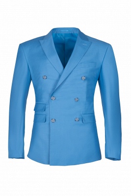 Ocean Blue Casual Suit Customize Groomsman Peak Lapel Double Breasted Men Suits UK_1