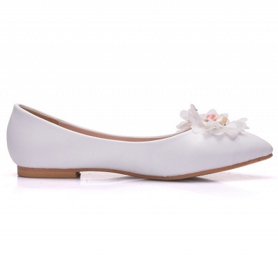 Modern Pionted Toe PU Flat Wedding Shoes UK with Flowers_4