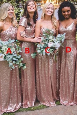 Spring Sequin Bridesmaid Dresses UK | Rose Gold Long Wedding Guest Dresses_1