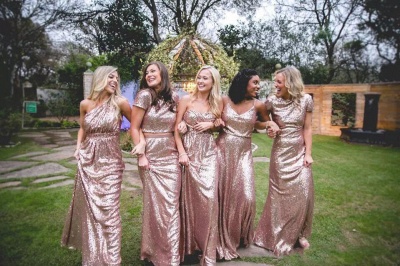 Spring Sequin Bridesmaid Dresses UK | Rose Gold Long Wedding Guest Dresses_5