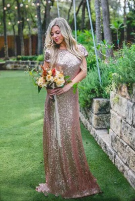 Spring Sequin Bridesmaid Dresses UK | Rose Gold Long Wedding Guest Dresses_2