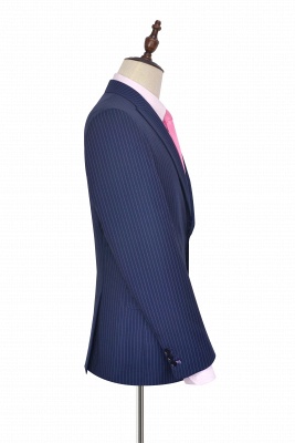 Hign Quality Blue Vertical Stripes Peak lapel Wool Tailored Suit UK | High-end 3 Pocket Slim Fit Best BestmansBritish Men Suit_4