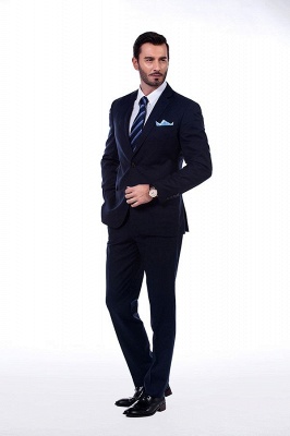 Solid Navy Blue Single Breasted Made To Measure Suit | Bespoke Notched Lapel Two Button Casual Suit_1