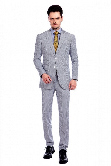 Popular Grey Stripes Breathable Causal Suit for Men | Peak Lapel Customize Single Breasted British Men Suit_1