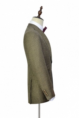 Bespoke Single Breasted One Button 3 Pocket Tailored Suit UK | Aureate Wool Small Grid Peak Lapel Bestman Wedding Tuxedos_5