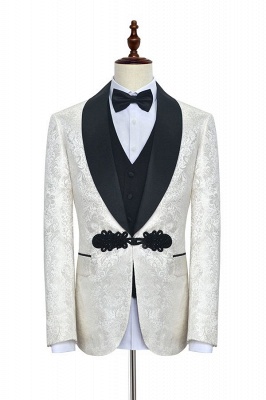White jacquard Chinese knot button custom suit | Shawl Collar 3 Piece Formal Wedding British Men Suits UK_1