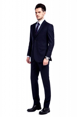 Fashion Navy Blue Herringbone Custom Made Business British Men Suit | Single Breasted 3 Pocket Tailored Suit UK For Men_3