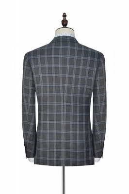 Dark Grey Large Lattice Peak lapel Three-piece Suit For Formal | New Trendy 3 Pocket Single Breasted UK Wedding Suit For Men_5