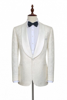 Pure White Jacquard Shawl Collar Tailored UK Wedding Suit For Bestman| New Arriving Single Breasted One Button Formal Suit for Groomsman_3