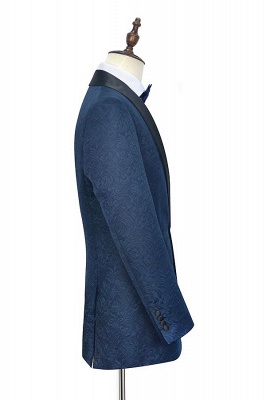 Navy Blue Popular Jacquard Custom Luxury Suit | Single Breasted One Button Bestman Wedding Tuxedos_5