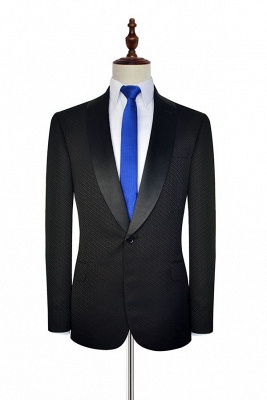 New Arrival Black Small Squares Jacquard Shawl Collar Custom Made Suit UK | Single Breasted One Button Unique UK Wedding Suit For Bestman_2