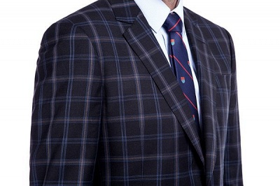 Wool Single Breasted Dark Grey Blue Plaid British Men Suit | Latest Design Notched Lapel Two Button UK Wedding Suit_5