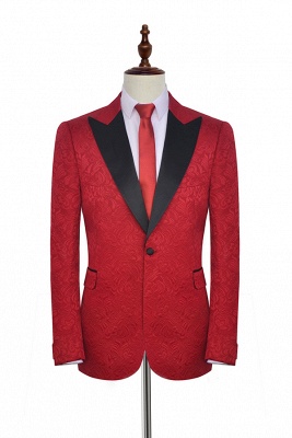Bright Red Jacquard Single Breasted Wedding Bestman Tuxedos | Peaked Lapel One Button Tailor Made Causal Suit for Men_1