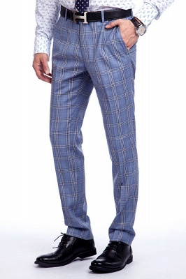 Wool Blue Checked Single Breasted Tailored Suit UK For Men | Stylish Design Notched Lapel Slim Fit UK Wedding Suit_8