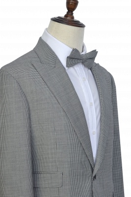 Gray Small Grid One Button Leisure Tailored Suit UK | Single Breasted 3 Pocket Peaked Lapel Wool Custom Business Suit_3