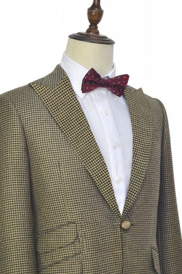 Bespoke Single Breasted One Button 3 Pocket Tailored Suit UK | Aureate Wool Small Grid Peak Lapel Bestman Wedding Tuxedos_4