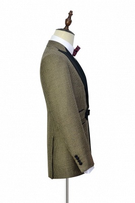 New Trendy Aureate Small Grid Wool Custom UK Wedding Suit For Bestman | Chinese Knot Peak lapel 3 Pocket Formal British Men Suits UK_5