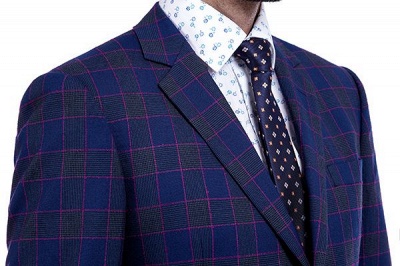 High Quality Blue Grid Two Button Slim Fit Suit | High Quality Peak Lapel Latest Design UK Wedding Suit_5