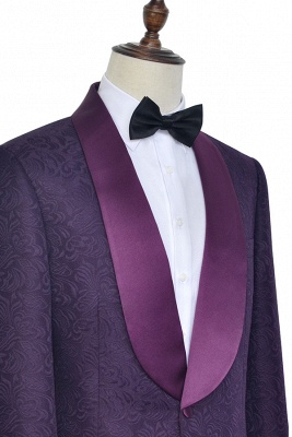 Hot Recommed Deep Purple Jacquard One Button Customized suit UK | Modern Shawl Collar Single Breasted UK Wedding Suit For Bestman_3