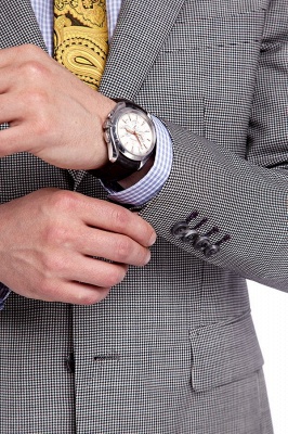 Grey Houndstooth 3 pockets Wool Suits for Men | Customize Peaked Lapel Single Breasted British Men Suits UK Tuxedos_6