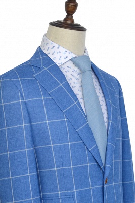 Slim Blue Grid 3 Pocket Wool Tailored Suit UK For men | New Single Breasted Peaked Lapel Groomsman Men Business Suit_3