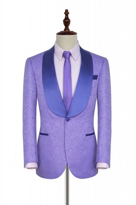 Lavender Jacquard Shawl Collar Customized Party Suits | Latest Design Single Breasted One Button Custom British Men Suit_1