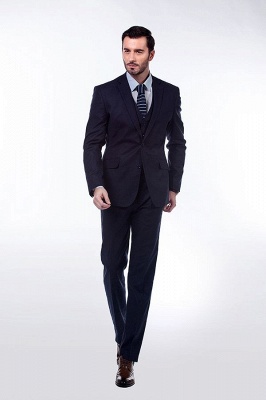 Dark Navy Peak Lapel Single Breasted UK Wedding Suit | High Quality Wool Three-Pieces Back Vent Customize suits_1