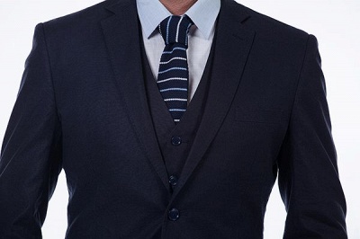 Dark Navy Peak Lapel Single Breasted UK Wedding Suit | High Quality Wool Three-Pieces Back Vent Customize suits_6