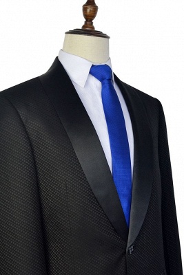 New Arrival Black Small Squares Jacquard Shawl Collar Custom Made Suit UK | Single Breasted One Button Unique UK Wedding Suit For Bestman_3