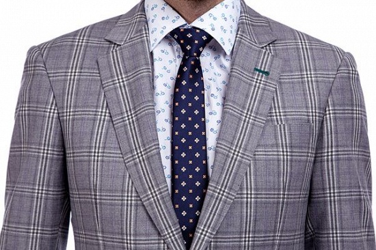 High-end Light Grey Checks Custom Made Suit UK | Stylish Design Single Breasted Peak Lapel Wedding Bridesmaid Suits_4