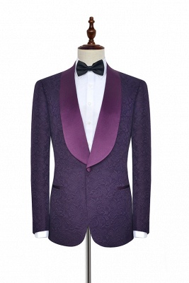 Hot Recommed Deep Purple Jacquard One Button Customized suit UK | Modern Shawl Collar Single Breasted UK Wedding Suit For Bestman_2