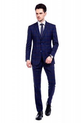 High Quality Blue Grid Two Button Slim Fit Suit | High Quality Peak Lapel Latest Design UK Wedding Suit_1