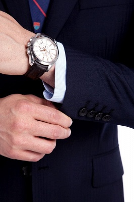 Fashion Navy Blue Herringbone Custom Made Business British Men Suit | Single Breasted 3 Pocket Tailored Suit UK For Men_7