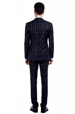 Wool Single Breasted Dark Grey Blue Plaid British Men Suit | Latest Design Notched Lapel Two Button UK Wedding Suit_3
