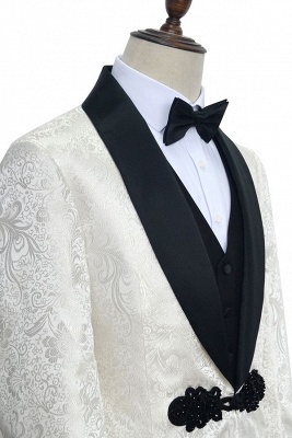 White jacquard Chinese knot button custom suit | Shawl Collar 3 Piece Formal Wedding British Men Suits UK_4