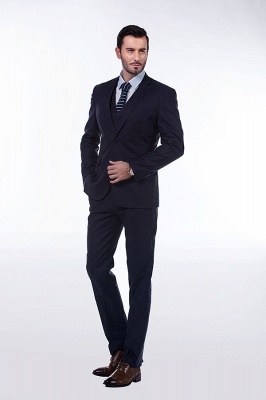 Dark Navy Peak Lapel Single Breasted UK Wedding Suit | High Quality Wool Three-Pieces Back Vent Customize suits_3